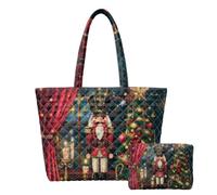 Guosanchn Quilted Tote Bag 2 Piece, Holiday Travel Bag | Xmas quilted tote set with matching mini pouch, zipper closure festive bag for shopping, gifts, travel and everyday use