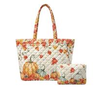 Guosanchn Quilted Tote Bag 2 Piece, Holiday Travel Bag | Xmas quilted tote set with matching mini pouch, zipper closure festive bag for shopping, gifts, travel and everyday use