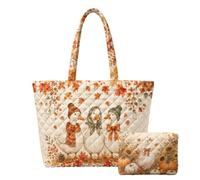 Guosanchn Quilted Tote Bag 2 Piece, Holiday Travel Bag | Xmas quilted tote set with matching mini pouch, zipper closure festive bag for shopping, gifts, travel and everyday use