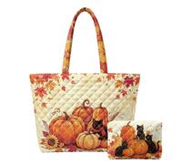 Guosanchn Quilted Tote Bag 2 Piece, Holiday Travel Bag | Xmas quilted tote set with matching mini pouch, zipper closure festive bag for shopping, gifts, travel and everyday use