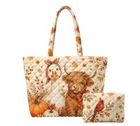 Guosanchn Quilted Tote Bag 2 Piece, Holiday Travel Bag | Xmas quilted tote set with matching mini pouch, zipper closure festive bag for shopping, gifts, travel and everyday use