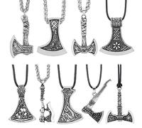 GuoShuang 9Pcs Amulet Norse Viking Axe Necklace For Men Nordic Jewelry Gift