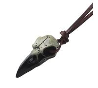 GuoShuang Viking Raven Skull Necklace for Men Women, Crow Skull Pendant on Adjustable Leather Cord, Gothic Halloween Cosplay Norse Jewelry, Gift Pouch Included