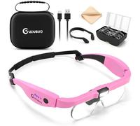 GUOUBUO Magnifying Glass with Light, 1.5X-5.0X Magnifying Glasses, Rechargeable Magnifying Headset with Light, Head Magnifier with Lenses, Carry Case, Magnifying Glasses for Close Work Crafts Jewelry