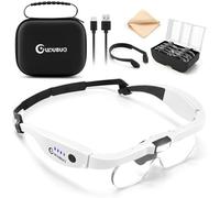 GUOUBUO Magnifying Glass with Light, 1.5X-5.0X Magnifying Glasses, Rechargeable Magnifying Headset with Light, Head Magnifier with Lenses, Carry Case, Magnifying Glasses for Close Work Crafts Jewelry