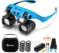 GUOUBUO Magnifying Glass with Light, 2X 4X 6X 10X 13X Magnifying Glasses Lens, Switchable Binoculus Loupe w/Storage Case, Rechargeable Head Mount Magnifier for Close Work Watch Repair Crafts Jewelry