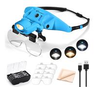 GUOUBUO Rechargeable Magnifying Glasses with Light 1X-5X, Magnetic Headband | Flipped Up, Wider Arylic Lens, Warm Cool Color Modes,Wearable Handsfree for Close Work Fly Fishing Manicure Cross Stitch Arts