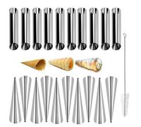 Guowall 21 pcs Cannoli Tubes Cream Horn Molds, Stainless Steel Croissant Baking Mold with 1 Cleaning Brush
