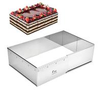 Guowall Adjustable Cake Tin, Rectangular Baking Frame, Stainless Steel Cake Mold, 25-46 cm x 19-36 cm, 10 cm High, Large, Tall Adjustable Baking Tin