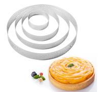 Guowall Perforated Tart Ring Set, Muffin Rings Cake Mould Stainless Steel Pastry Rings for Baking Crumpets Desserts (6/10/15/20cm Round Rings, 4 Pieces)