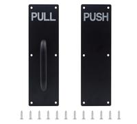 GUOXIAD Stainess Steel Door Handle, Pull and Push Metal Plate Handles with Directional Signs, Matte Black Fire Door Lever Bar Screws Installation(80X300X1.2MM)