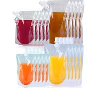 Guoxintech 20 Pack Clear Refillable Drink Pouches with Caps and Funnel（10pcs 250ml and 10pcs 500ml）- Leak Proof Alcohol Juice Liquid Beverage Bags, Plastic Hip Flask for Festivals, Travel, Party