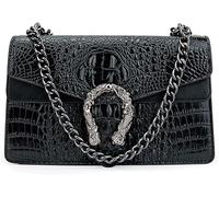 GUOXU Bag Women's Crossbody Shoulder Bag Snakeskin Solid Color Chain Strap Clutch Leather Bag Black