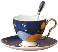 GUOXU Bone China Bright-Colored Coffee Cup Premium Bone China Cup and Saucer Set British Afternoon Tea Set Flower-Shaped Tea Cup Hot Chocolate Cup