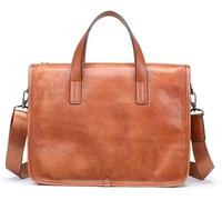 GUOXU Briefcase Horizontal Large Capacity Business Cowhide Handbag Computer Bag Business Bag(Brown)