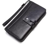 GUOXU Business style wallet Leather Wallet Zipper men's long wallet with booth Men's clutch coin wallet(Black)
