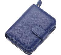 GUOXU Card Slot Credit Card holder Men's Leather Wallet Short cowhide organ Card Bag Holder Zipper multi-function wallet(Blue)