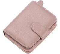 GUOXU Card Slot Credit Card holder Men's Leather Wallet Short cowhide organ Card Bag Holder Zipper multi-function wallet(Pink)
