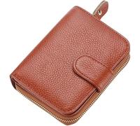 GUOXU Card Slot Credit Card holder Men's Leather Wallet Short cowhide organ Card Bag Holder Zipper multi-function wallet(Brown)