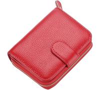 GUOXU Card Slot Credit Card holder Men's Leather Wallet Short cowhide organ Card Bag Holder Zipper multi-function wallet(Red)