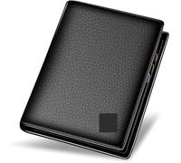 GUOXU Casual Short wallet Minimalist men's stylish leather wallet Deluxe Vintage Standard Wallet Card holder Wallet Organizer Wallet(Black)