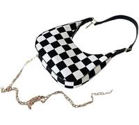GUOXU Contrast Color Vintage Chessboard Underarm Bag Crescent Bag Portable Shoulder Bag for Women(Black)