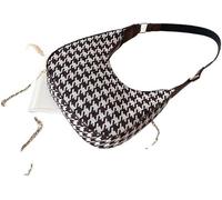 GUOXU Contrast Color Vintage Chessboard Underarm Bag Crescent Bag Portable Shoulder Bag for Women(Brown)
