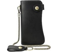 GUOXU Creative Chain-Cowhide wallet Bifold Leather Wallet Vintage Hot Metal Chain-leather wallet Hidden card slot design wallet(Black)