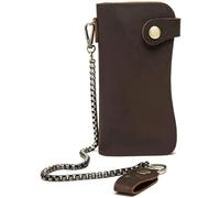 GUOXU Creative Chain-Cowhide wallet Bifold Leather Wallet Vintage Hot Metal Chain-leather wallet Hidden card slot design wallet(Brown)