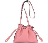 GUOXU Crossbody bag Genuine Leather Shoulder Dumpling Bag with Drawstring Closure and Shoulder Strap for Women(Pink)