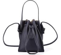 GUOXU Drawstring Women Bucket Shoulder Bag,Genuine Leather Purses and Handbags Crossbody(Black)