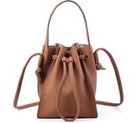 GUOXU Drawstring Women Bucket Shoulder Bag,Genuine Leather Purses and Handbags Crossbody(Brown)
