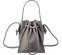 GUOXU Drawstring Women Bucket Shoulder Bag,Genuine Leather Purses and Handbags Crossbody(Grey)