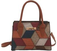 GUOXU Fashionable single-shoulder color-blocking women's single-shoulder handbag(Brown)