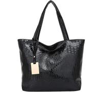 GUOXU Handbags for women Lady's Top Handle Handbag Zipper Crocodile Print Large Capacity Tote Shoulder Bag(Black)