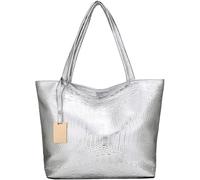 GUOXU Handbags for women Lady's Top Handle Handbag Zipper Crocodile Print Large Capacity Tote Shoulder Bag(Silver)
