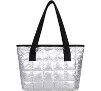 GUOXU Handbags for women Padded Bag Lady Shoulder Bag Cotton Cross Body Bag Winter Handbag(Silver)