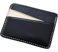 GUOXU Handmade vintage Men's short card bag thin money bag top cow card slot credit card holder(Black)