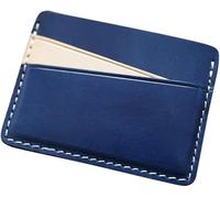 GUOXU Handmade vintage Men's short card bag thin money bag top cow card slot credit card holder(Blue)