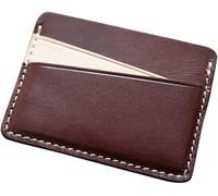 GUOXU Handmade vintage Men's short card bag thin money bag top cow card slot credit card holder(Brown)
