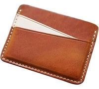 GUOXU Handmade vintage Men's short card bag thin money bag top cow card slot credit card holder(Reddish brown)