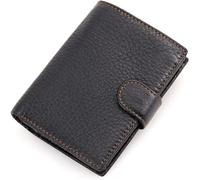 GUOXU Handmade wallet Men's Leather multi-function wallet Small Card holder Vintage Men's large capacity Money bag Organizer wallet(Black)