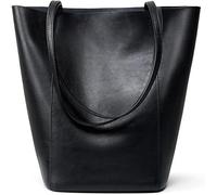 GUOXU Ladies Shoulder Handbag Leather Bucket Bags Top Handle Handbag(Black)