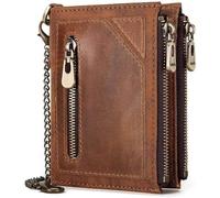 GUOXU Leather Chain Wallet Leather Short Wallet Wallet Business Travel Wallet Credit Card Holder for Men(Brown)