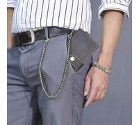 GUOXU Leather Chain Wallet Men's Long Wallet Vintage Large Capacity Hand Chain for Men