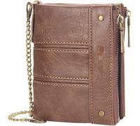 GUOXU Leather Chain Wallet Men's Retro Change Bag Card Bag Double Zipper Buckle Wallet for Men(Brown)