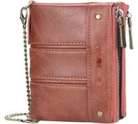 GUOXU Leather Chain Wallet Men's Retro Change Bag Card Bag Double Zipper Buckle Wallet for Men(Khaki)