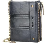 GUOXU Leather Chain Wallet Men's Retro Change Bag Card Bag Double Zipper Buckle Wallet for Men(Noir)