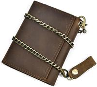 GUOXU Leather Chain Wallet Men's Short Three Fold Men's Wallet Clip Coin Pocket Money Bag for Men