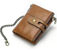 GUOXU Leather Chain Wallet Men's Wallet Leather Soft Durable Mini Wallet with Chain for Men(Brown)